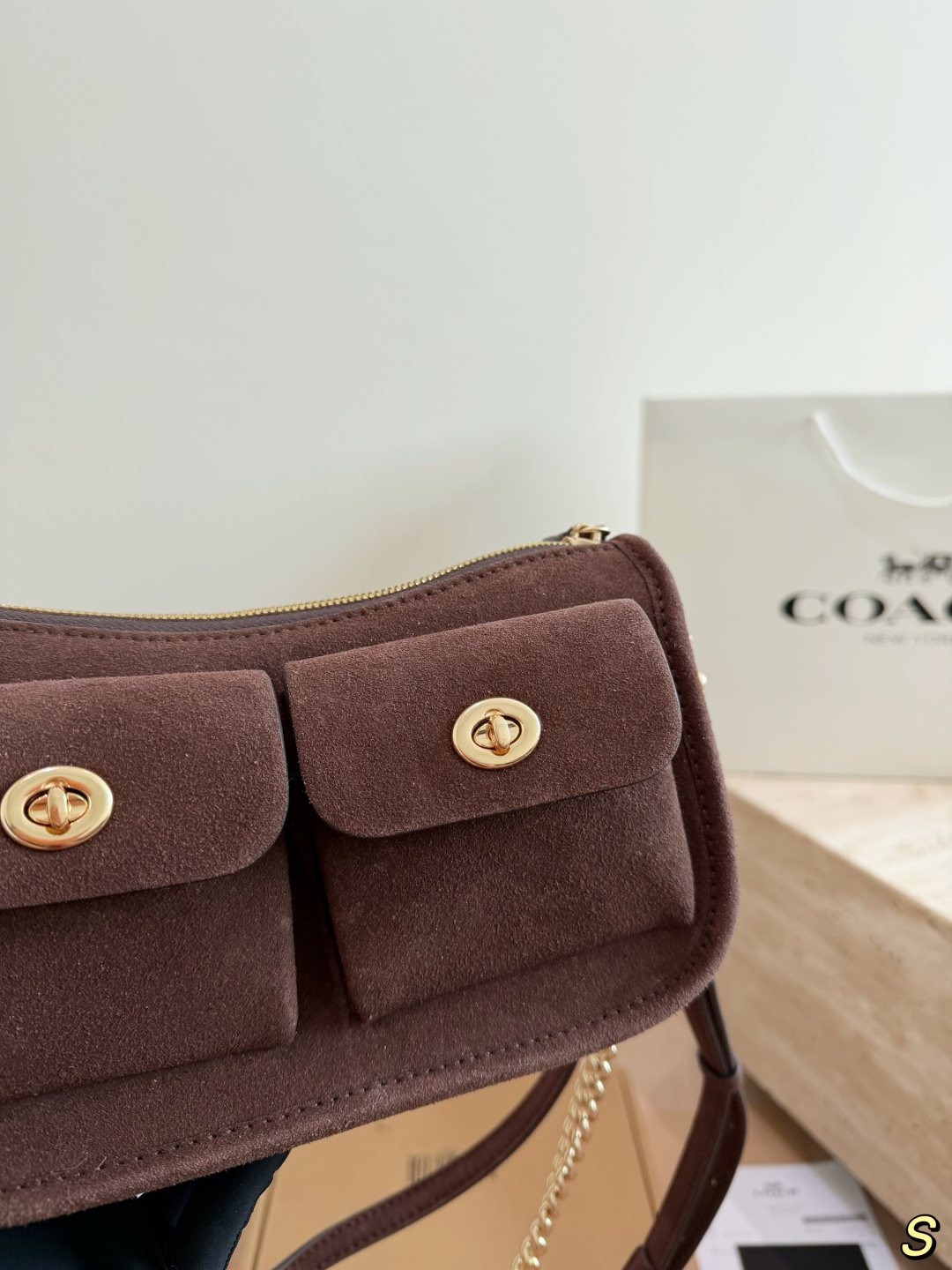Coach Waverly Suede-Finish Shoulder Bag — detail