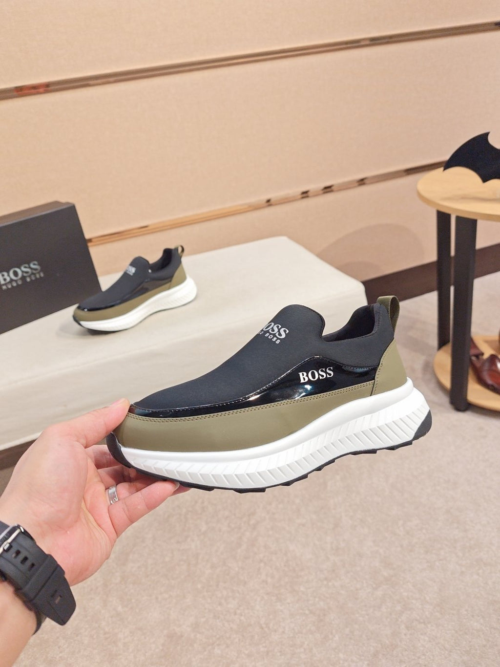 BOSS Contrast-Panel Slip-On Sneakers — model