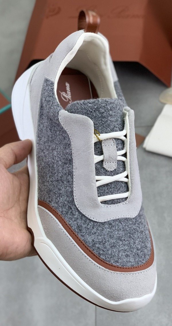 Loro Piana Contrast-Trim Lace-Up Sneakers — front