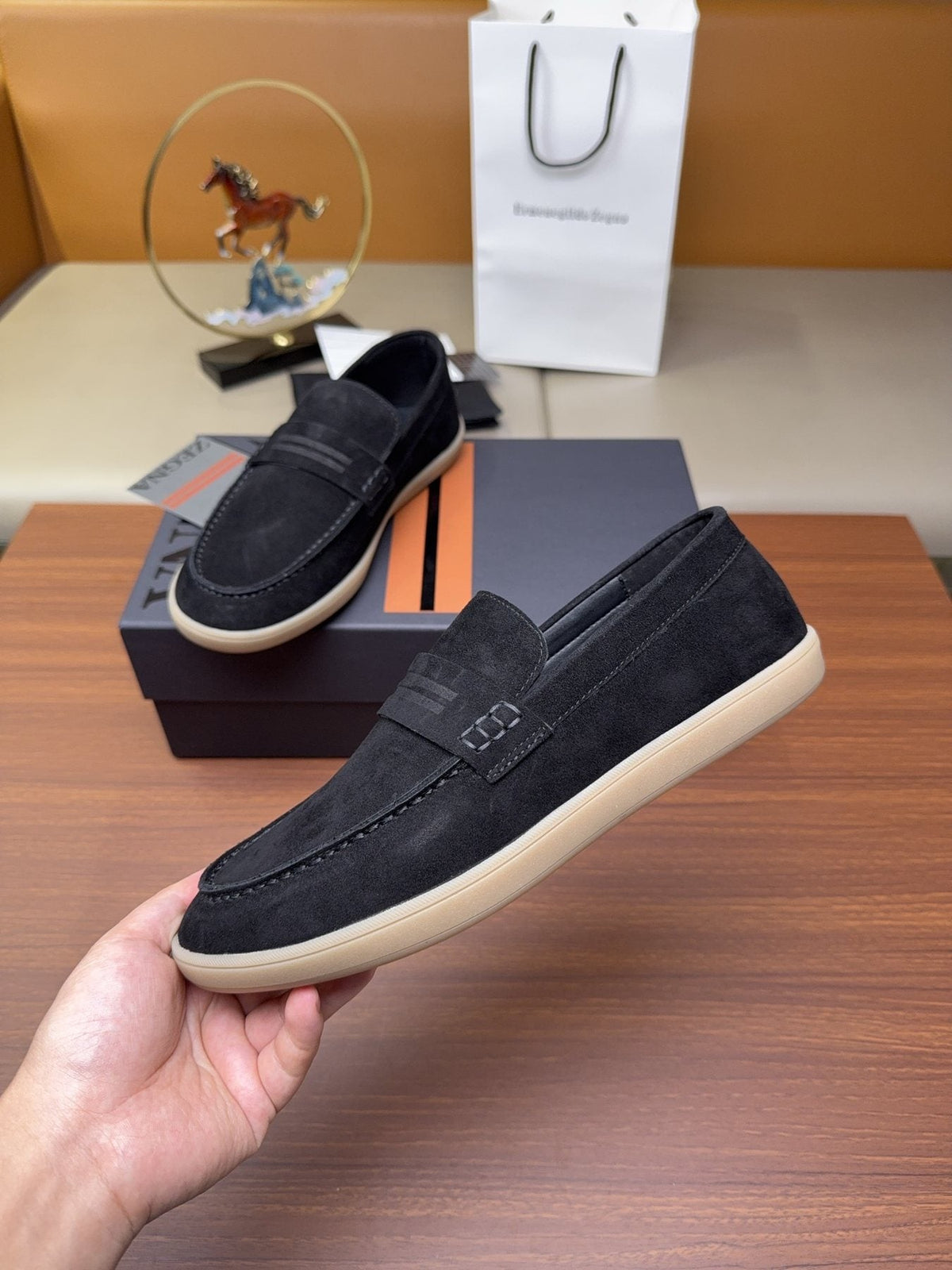 Zegna Men's Suede Strap Loafers — model