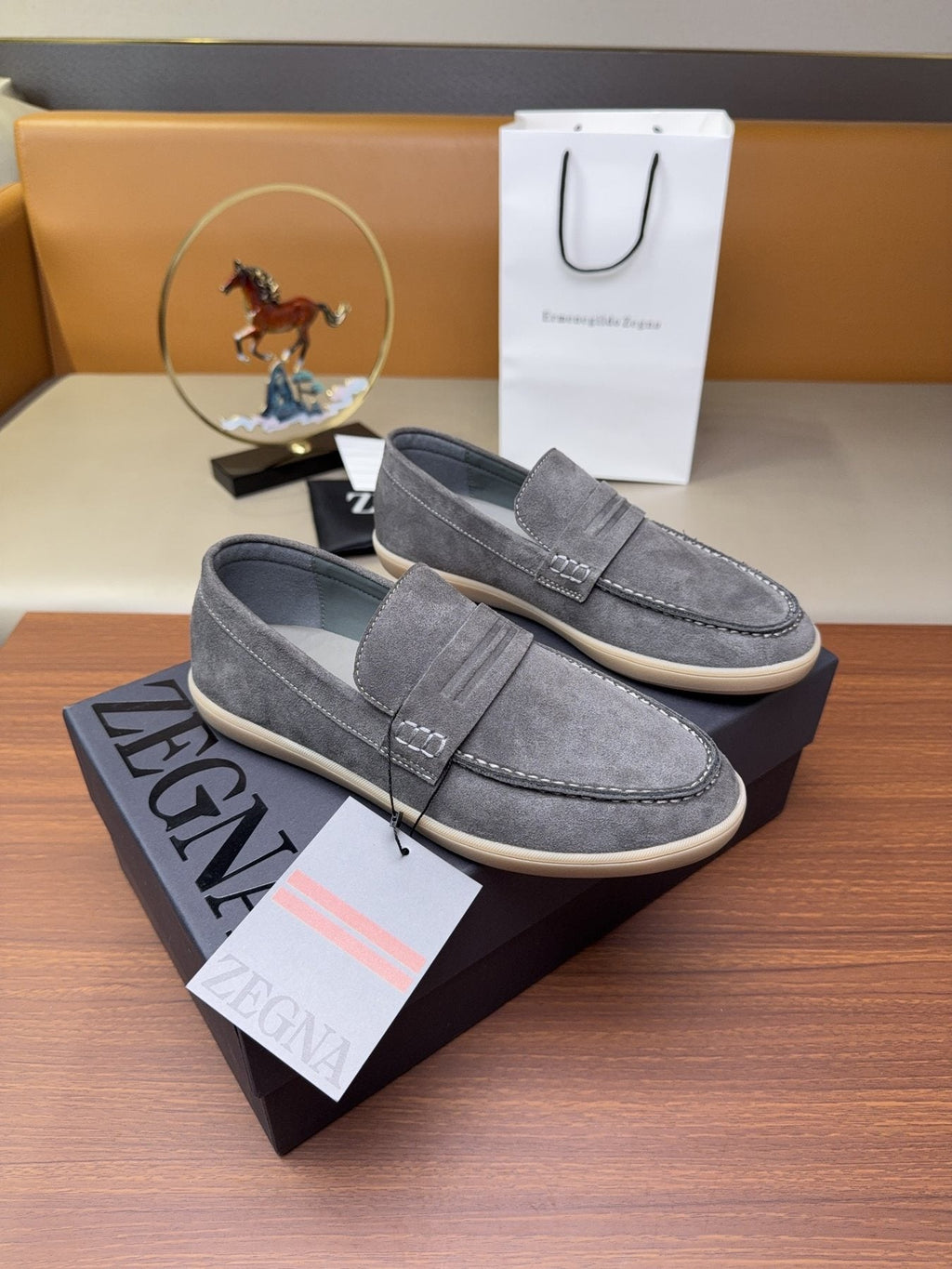 Zegna Men's Suede Strap Loafers — front