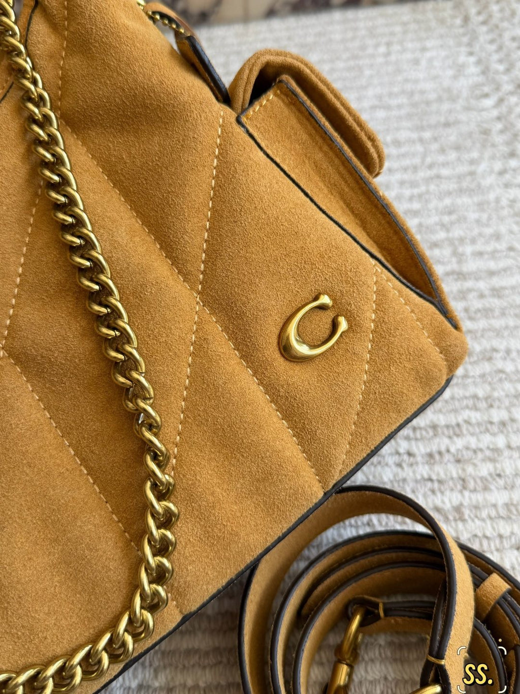 Coach Tan Diamond-Quilted Shoulder Bag — detail