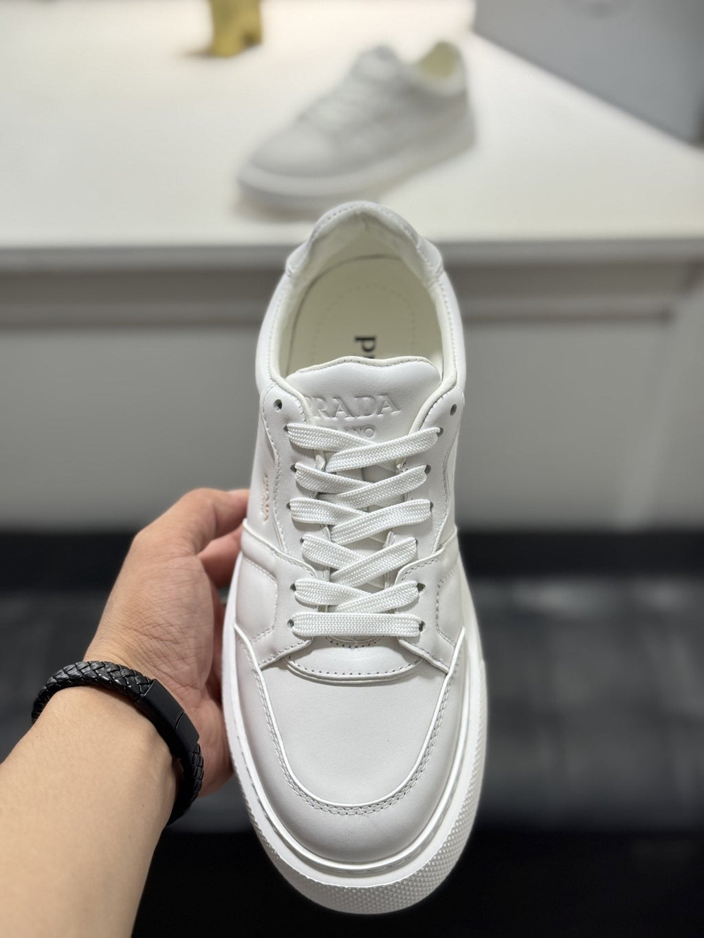 Prada Men's Paneled Lace-Up Sneakers — model