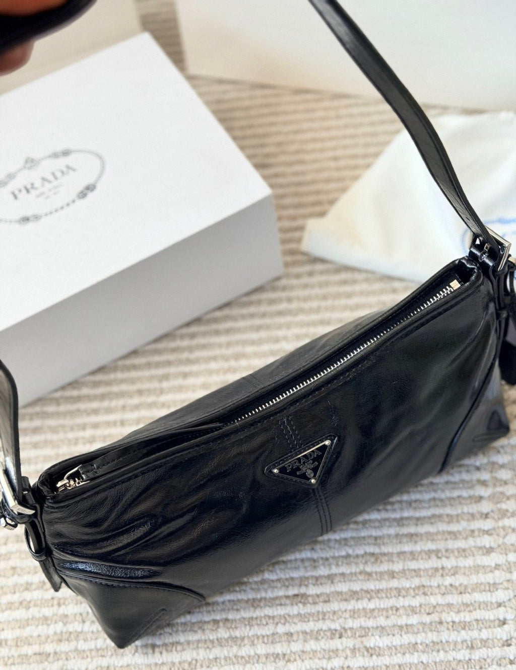 Prada Glossy Crescent Shoulder Bag — detail