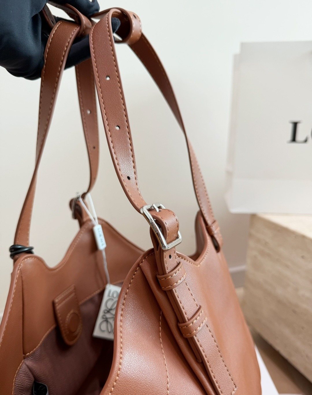 Loewe Twin-Zip Leather Hobo Shoulder Bag — detail