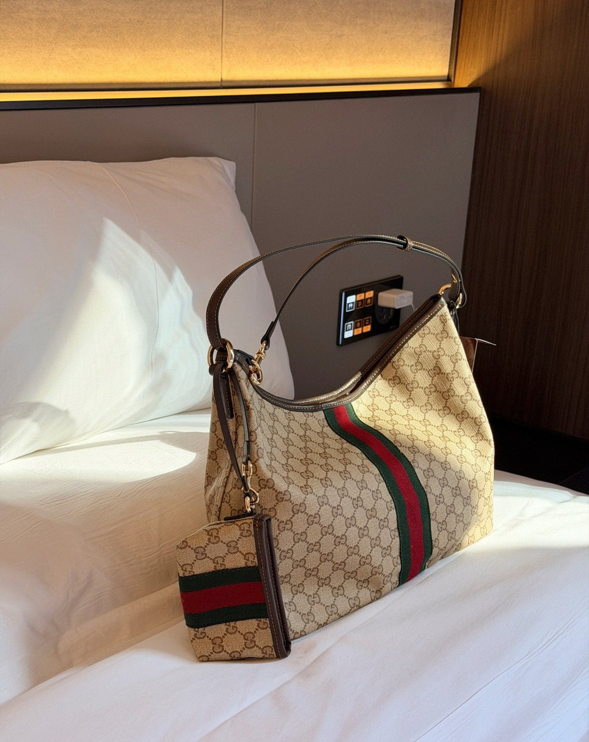 Gucci GG Monogram Striped Tote with Pouch — hero