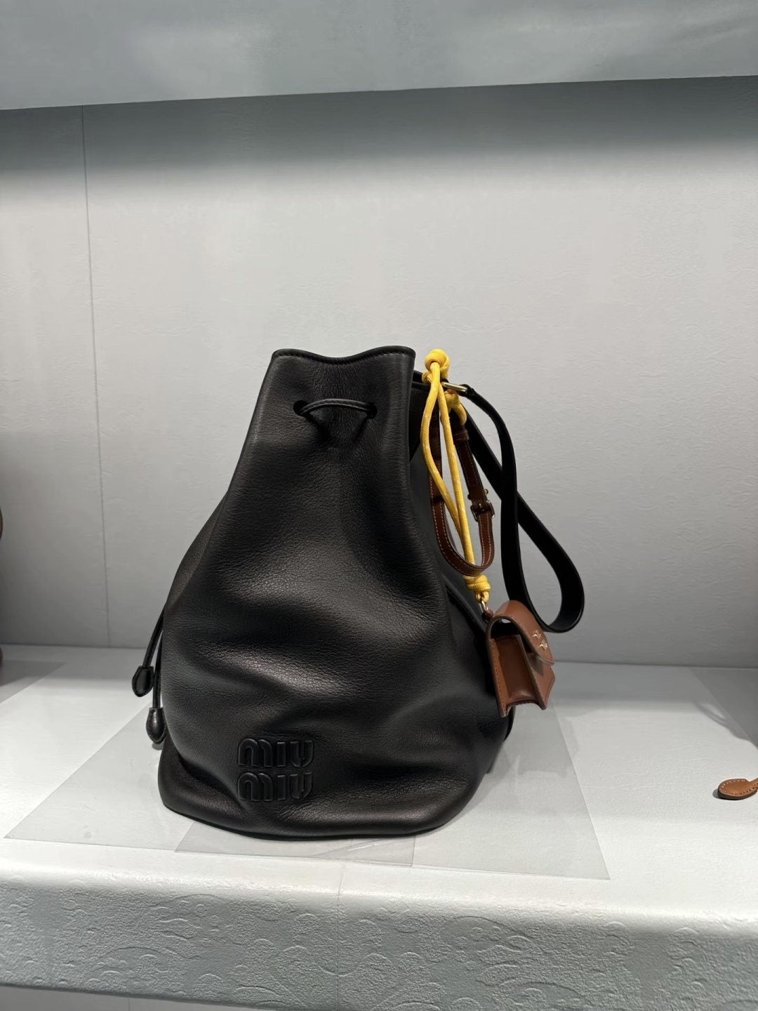 Miu Miu Smooth Leather Drawstring Bucket Bag — hero