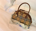 Beige Check Domed Top-Handle Bag with Brown Trim — hero