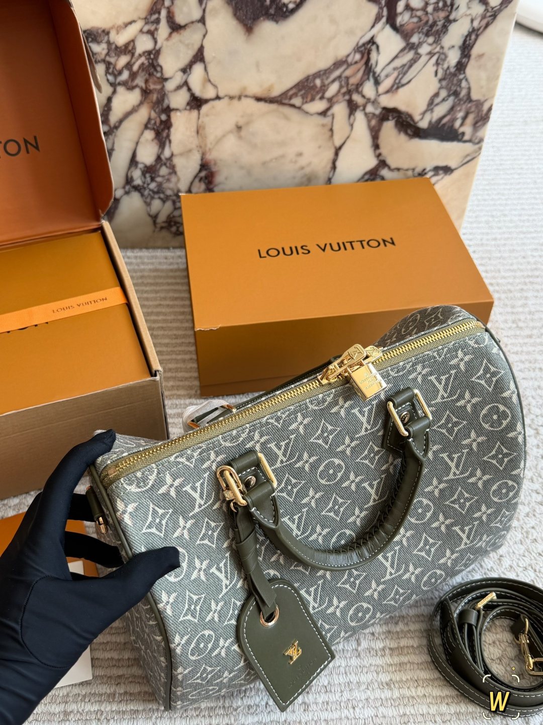 Louis Vuitton Speedy Sage Green Monogram Duffel Bag — front